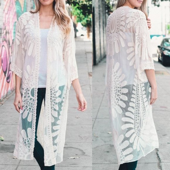 Blush & Belle Other - Bohemian Lace Embroidered Kimono in Ivory